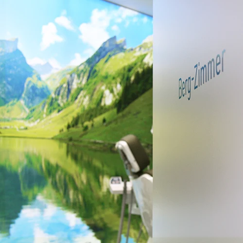 Behandlungszimmer mit Bergsee-Panorama
